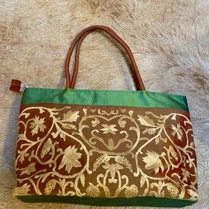 Raw silk embroidered handbag